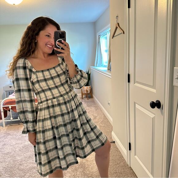 Madewell Cotton Black Blue Pink Smocked Square Neck Mini Dress Large - Picture 5 of 12